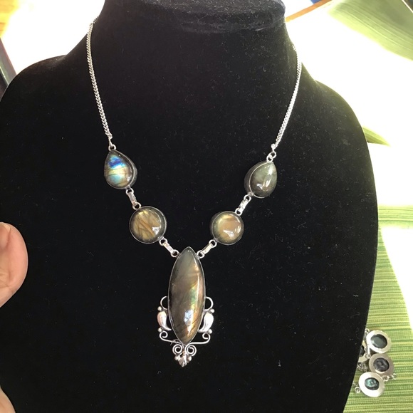 Sterling Silver Labradorite Necklace/Earrings set New 18” - Picture 9 of 11